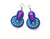 Colorful Soutache Earrings with Czech Cup Chain Beads Toho Howlite Blue Soutache Braid Glamour and Shiny Style Gift Colorful Violet