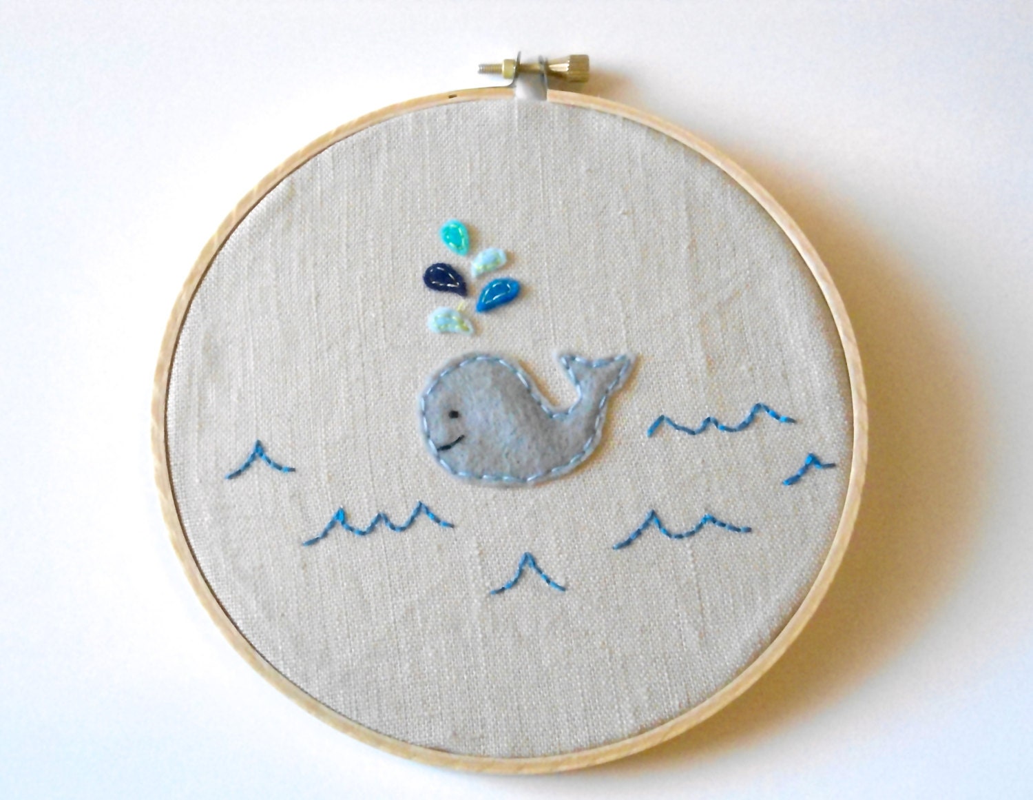 Felt Whale Ebroidery Art, Embroidery Hoop Art, Embroidered Wall Hanging