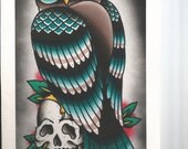Owl Tattoo Watercolor Flash Print