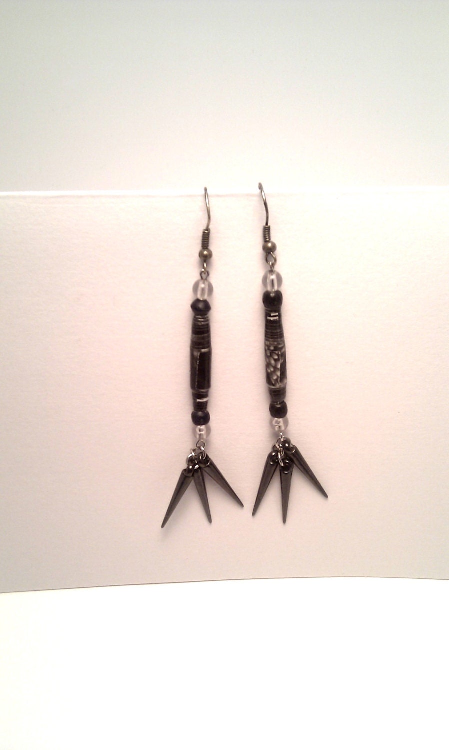 Black Spiked Magazine Paper Bead Earrings - Recycled - Handmade