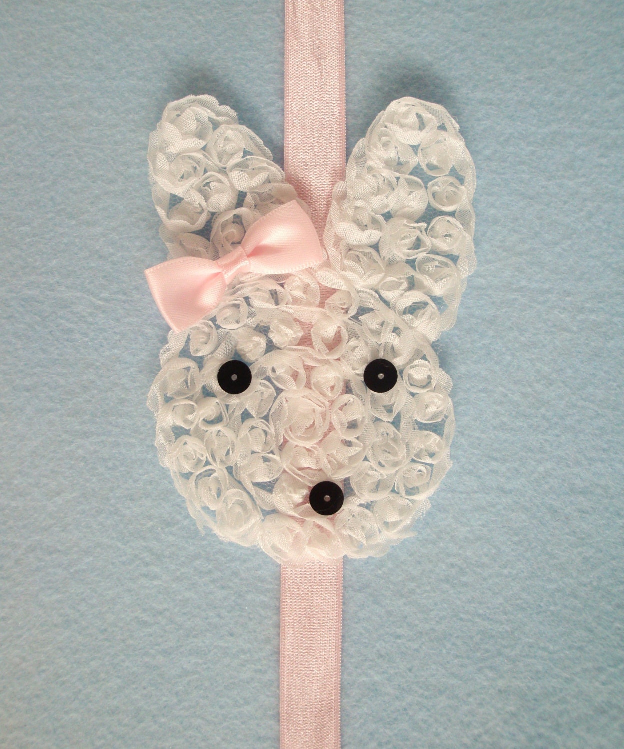 White Easter Bunny with Pink Bow Headband,Baby Girl Headbands,Child Headband,Easter Bunny Rosette Infant Headband,Toddler Girl Rabbit
