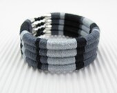 Yarn Wrap Bracelet, Grey Light Gray Black Thread Bracelet, Charcoal Silver Black Fiber Wrapped Bangle Bracelet, Textile Cotton Bracelet