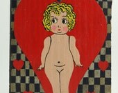 Unique Painting on Wood Block - Kitschy Wall Art - Traveling Salesman Artwork