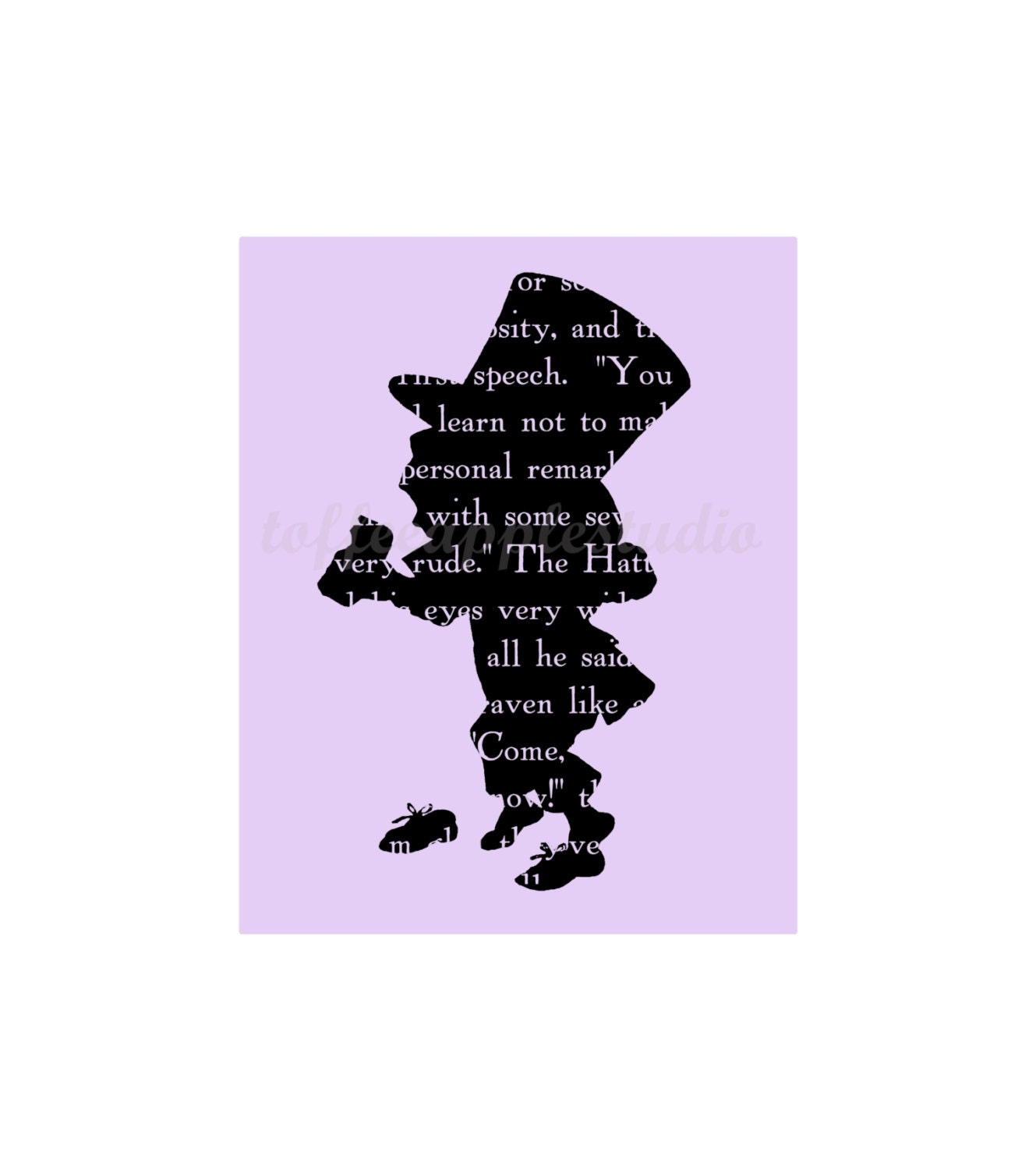 PRINTABLE Mad Hatter Silhouette Text 8 x 10 DIY wall art Alice In Wonderland SALE Buy Two Get One Free Choose Background Colour