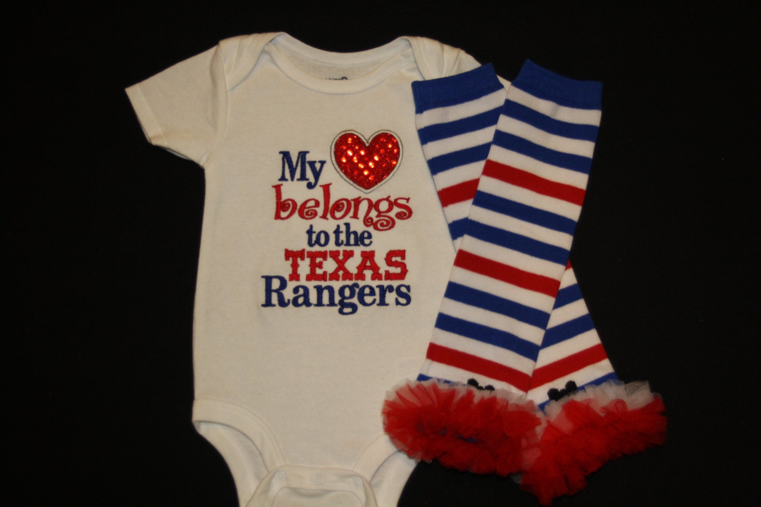 My Heart Belongs to the Texas Rangers Baseball Onesie or Shirt with Leg Warmers