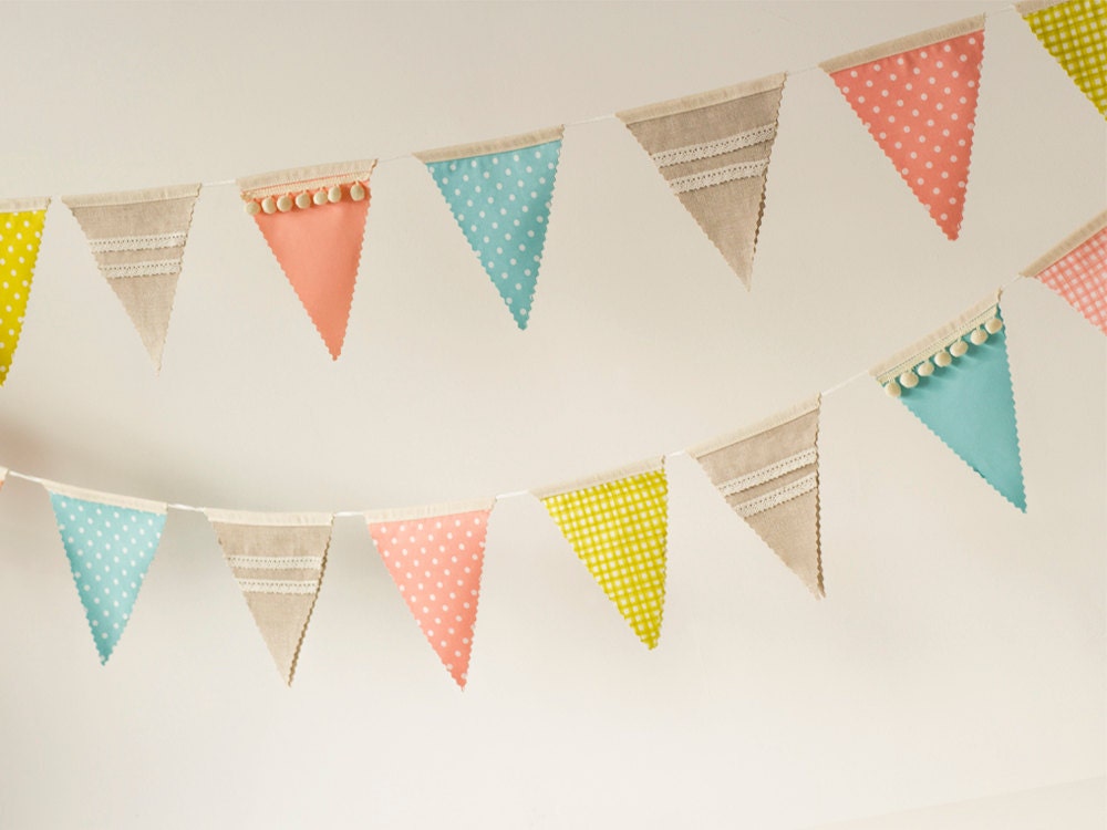 Fabric Bunting Flags, Banner, Pennants, Wedding, Baby, Party, Birthday, Nursery Gift