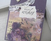 Handmade Card - Best Wishes Card - Elegant Vintage Style - Winter Wedding Card - Handmade Card - Purple Flowers - Vintage Lace - Blank Card - PrettyByrdDesigns