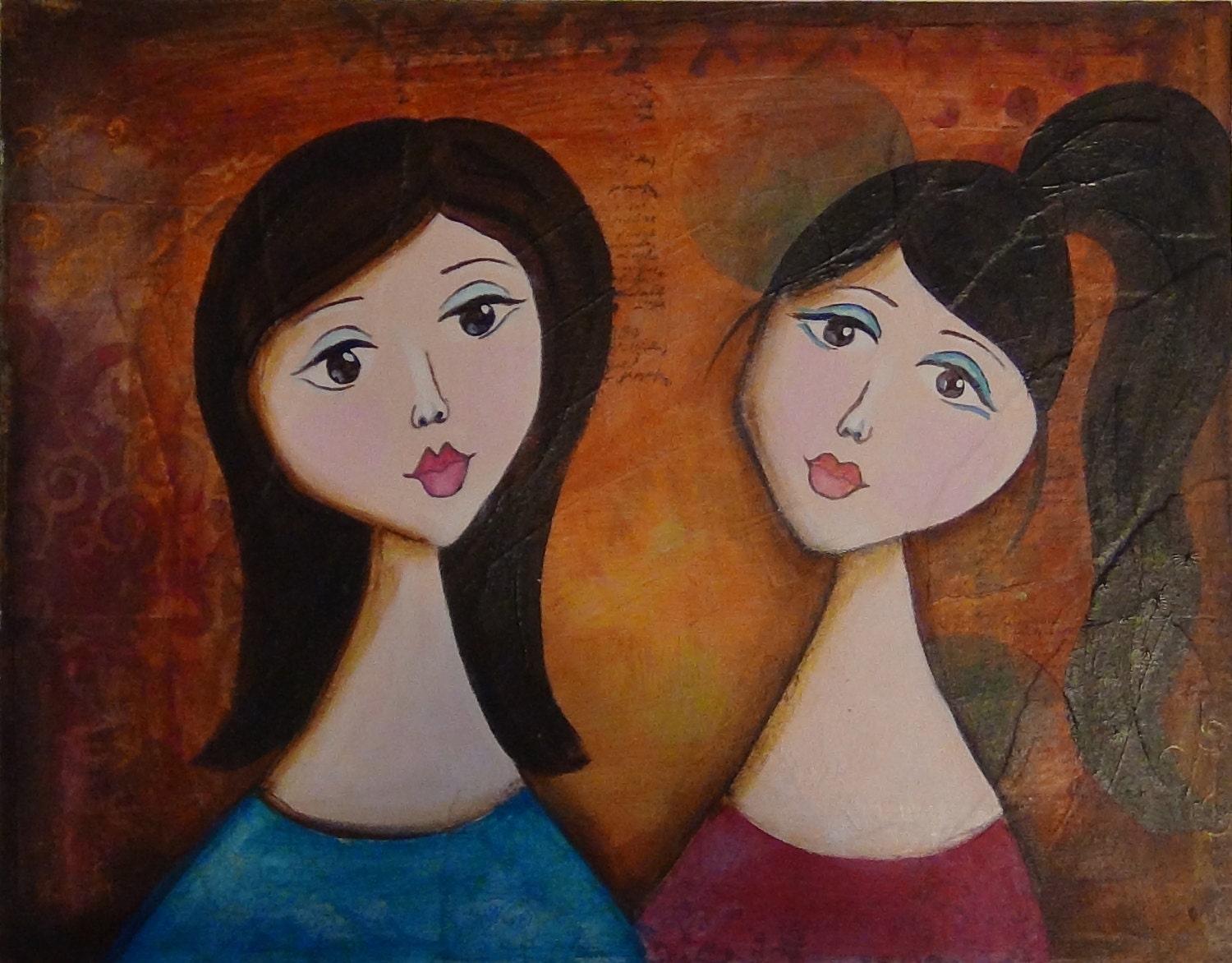 OOAK Mixed Media Original Painting - "Friends" 1 - 11 x 14 on 500 series Mixed Media Board