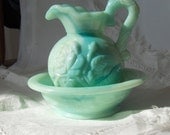 Avon green slag glass pitcher bowl 1970s