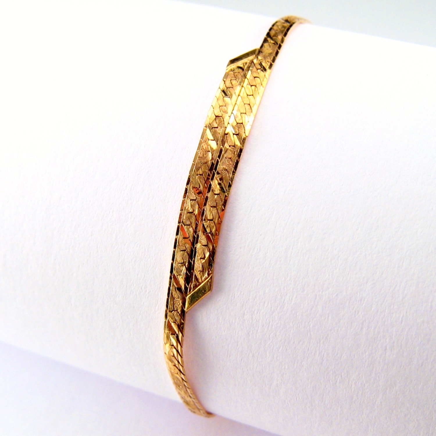 Vintage Gold Jewelry 14K  Herringbone Bracelet