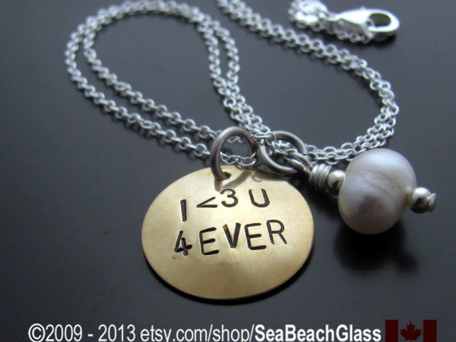 Hand Stamped Jewelry. Custom. I Heart Love You. Sterling Silver Chain. Pearl. Initial Necklace. Personalized Handstamped. Sterling Chain.