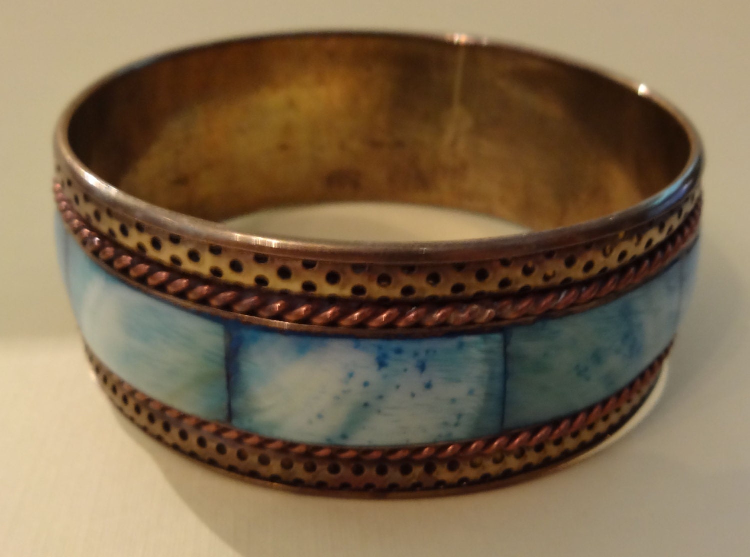 Vintage Gold and Turqoise Tiled Bangle