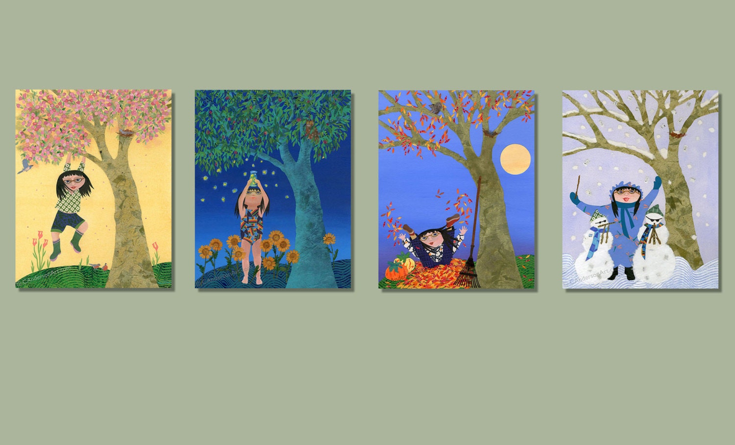 The 4 Season Collection, collage painting prints, by ConstanceAndersonArt