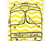 Modern Yellow Chevron Volkswagon Hippie VW Bus Print From an Original Illustration - Zigzag Home Decor Nursery Art