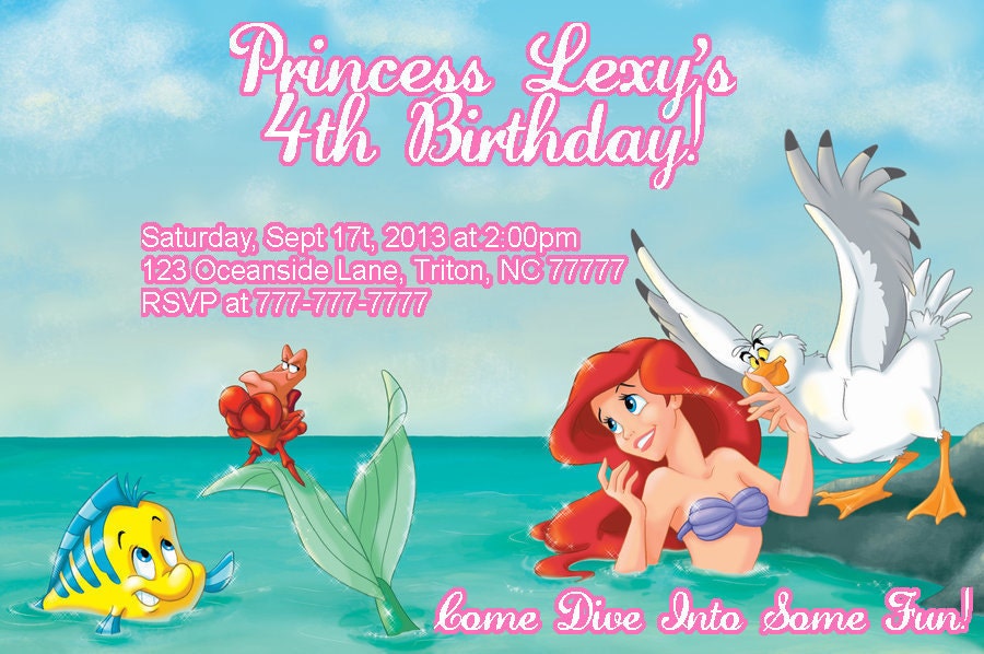 The Little Mermaid Princess Ariel Birthday Invitation Personalized Custom Print it Yourself Digital File