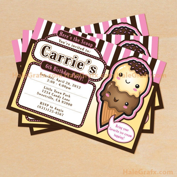 Ice Cream Birthday Invitation Printable, DIY File