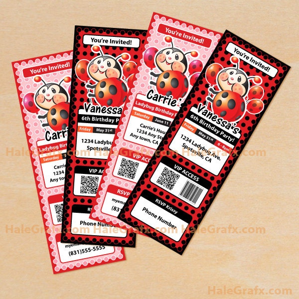 Ladybug Birthday Ticket Invitations Printable, DIY File Il_170x135