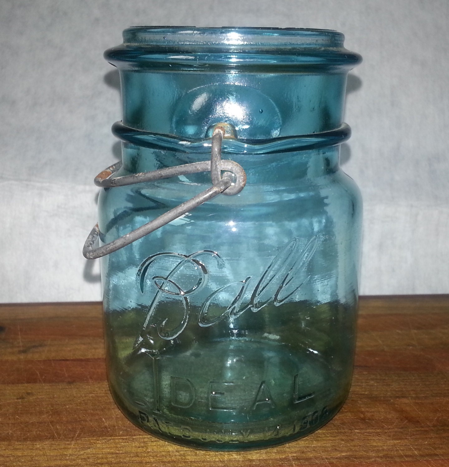 vintage aqua blue glass  ball ideal mason jar