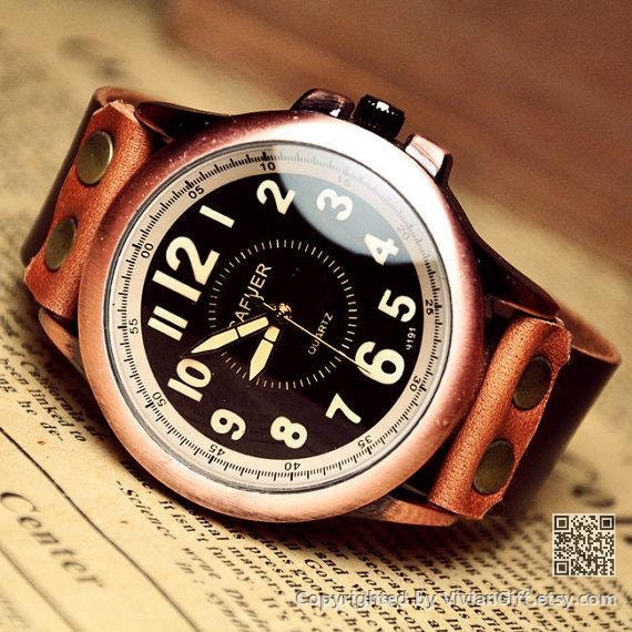 Man Watch Men's Leather Watch Vintage Retro Style (VI0087)