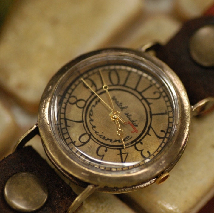 GEB BUTTON Pure handmade brass type handcraft  CALSSIC watch  for steampunk Lather and Metal