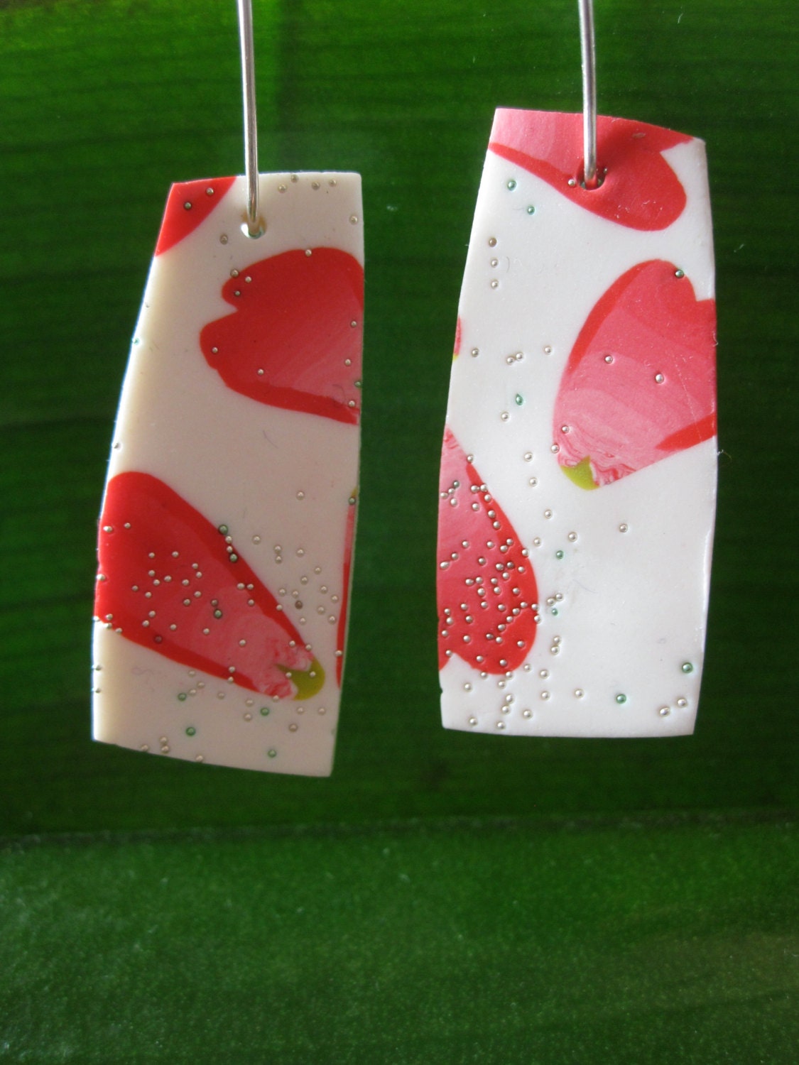 Contemporary "Falling rose petal" earrings: Polymer clay and sterling silver ear wires