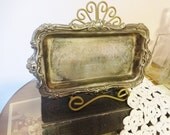 Vintage Silver Plated Tray, ornate design, Shabby chic style, soap dish, business cards,office, serving