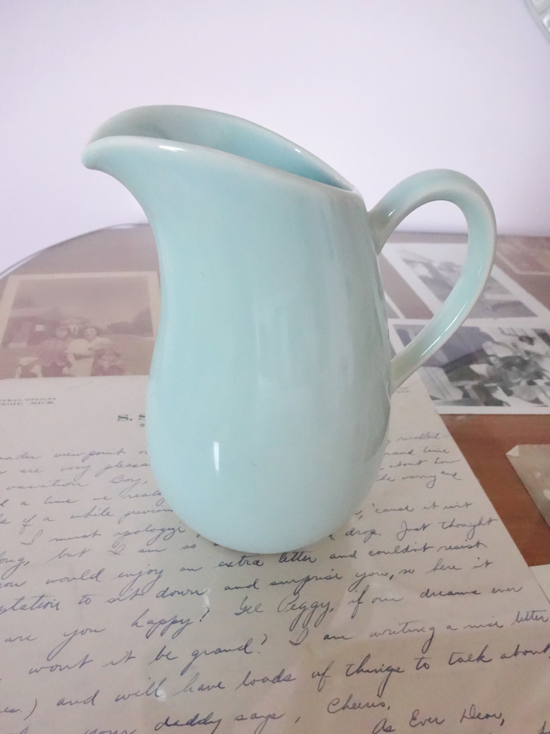Vintage Shabby Chic Pastel Green pitcher/ vase/creamer, home decor, pencil holder, country cottage style