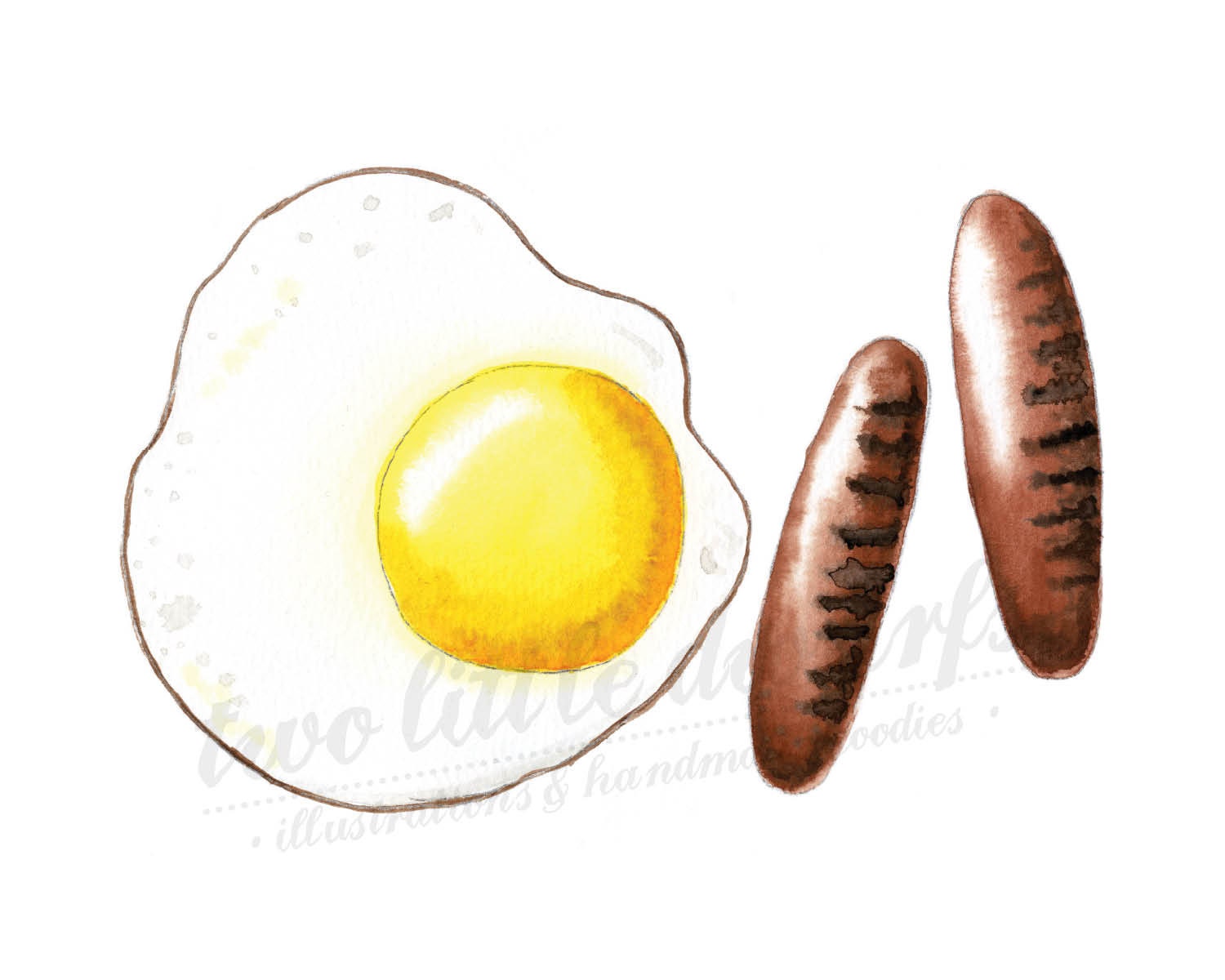 8" x 10" Reproduction Print of Sunny Side Up with Sausages in Watercolour