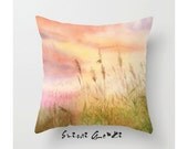 Before Sunset , Art Watercolor Painting print by Suisai Genki - Pillow Cover - 16 x 16" , 18 x 18", Orange, Purple, Pink, Brown, Green