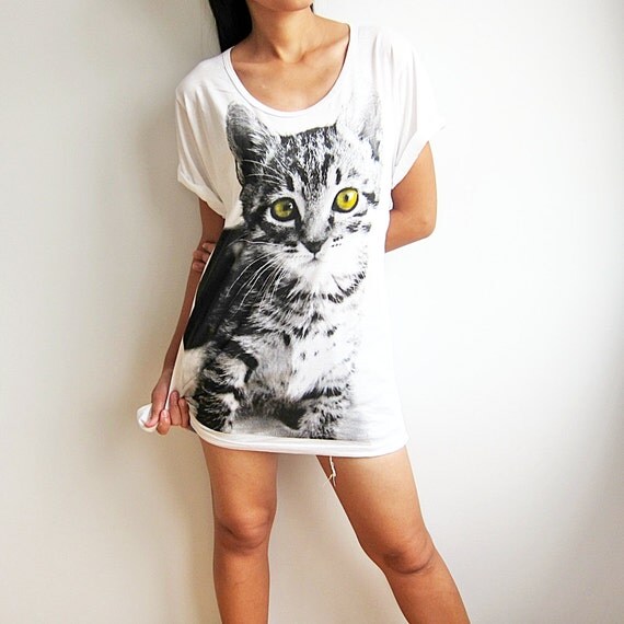 Kitty Cat Shirt Cute Cats TShirt Women White T by PunkRockTshirt