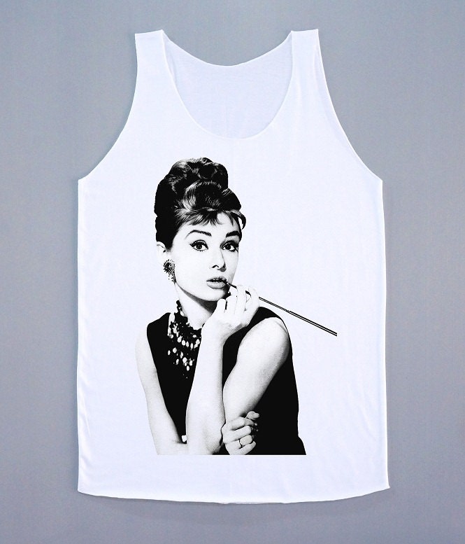 Audrey Hepburn Shirt Film Shirt Movie Shirt Women Tank Top Women Top White Shirt Tunic Top Vest Sleeveless Singlet Women T-Shirt Size L