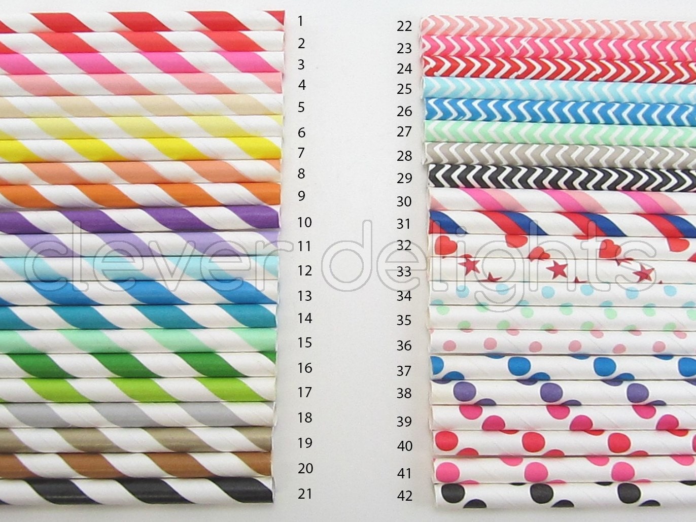 100 Paper Straws - Pick Your Colors - Mix and Match - Eco-Friendly Biodegradable Paper Straws - Striped Polka Dot Chevron Star
