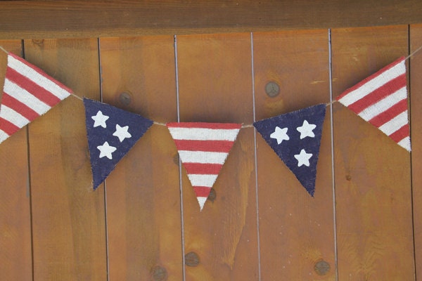 Vintage Inspired Patriotic Burlap Banner - Stars and Stripes