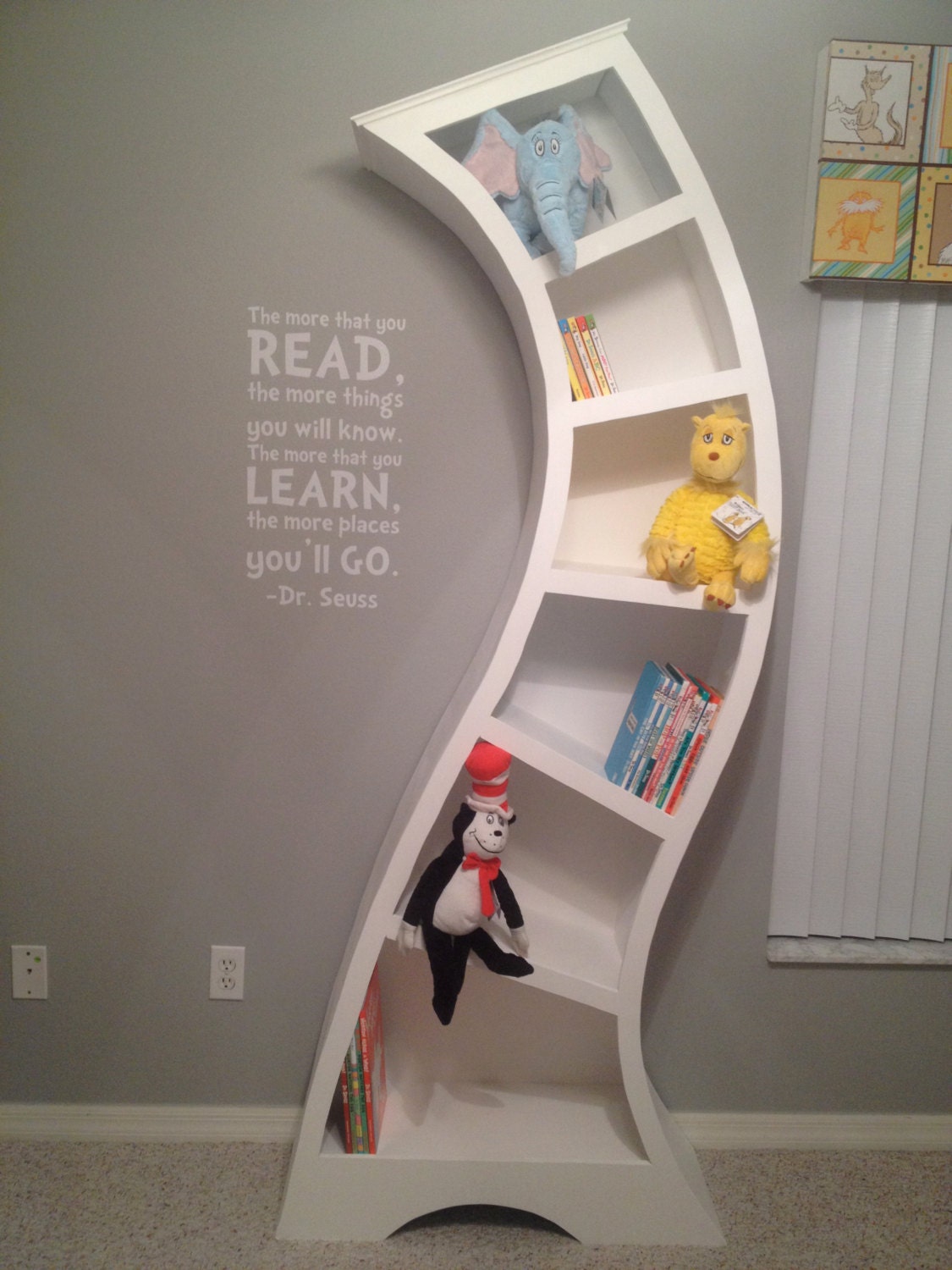Dr Seuss wooden unique whimsical custom bookcase shelf