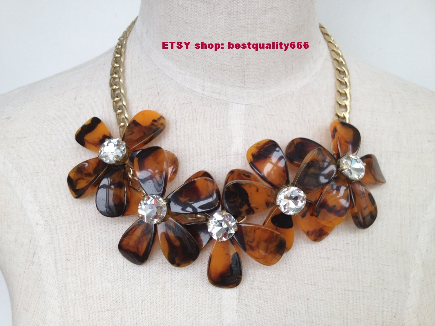 Exclusively 2013 TORTOISE FLOWER Crystal  GEM Stone Wedding Party Statement Beaded Bubble Bib  Necklace