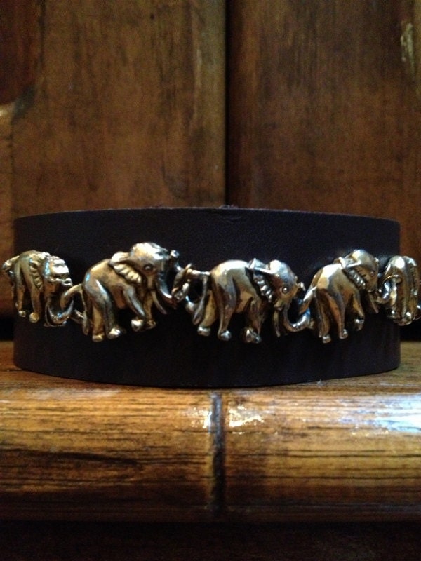 Roll Tide Brown Leather Cuff with Gold Elephants Alabama Bracelet Cuff from Jessibel Lane