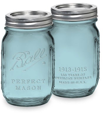 6 Blue Mason Jar /100 Year Anniversary (16 oz )