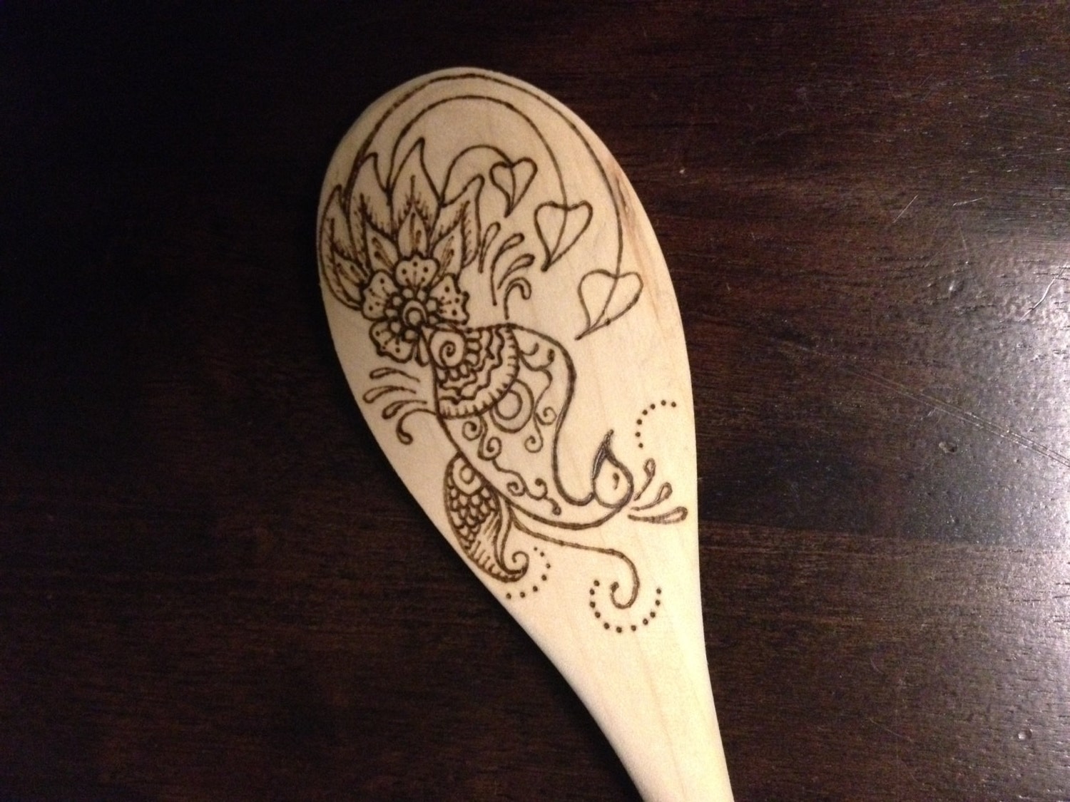 Wood Burned "Peacock" Spoon