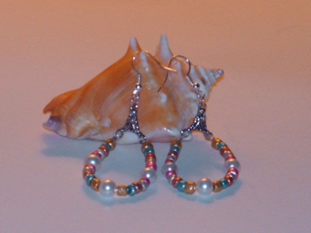 Multi Colored Seed Bead Hoop Earrings with Pearls