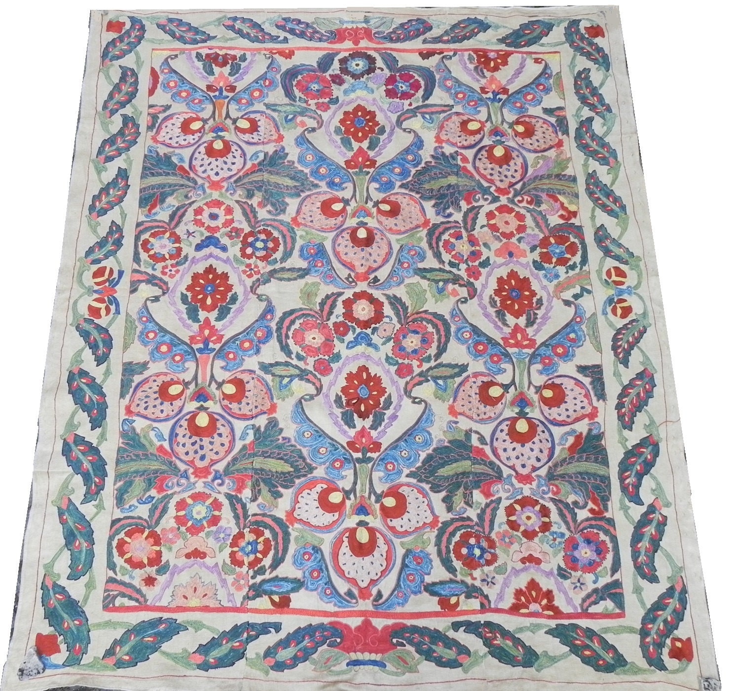 Vintage Silk Handmade Embroidery, Wallhanging, Bedspread or Table Cover, Suzani Needlework from Uzbekistan