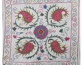 Vintage Silk Handmade Embroidery, Suzani - Needlework Pillowcase - cushion cover from Uzbekistan