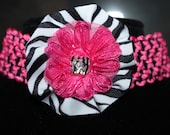 Flower Clip Hair Accessory, Bright Pink & Zebra Print, w/ Black or White Stretchy Headband, Zebra Hair Clip