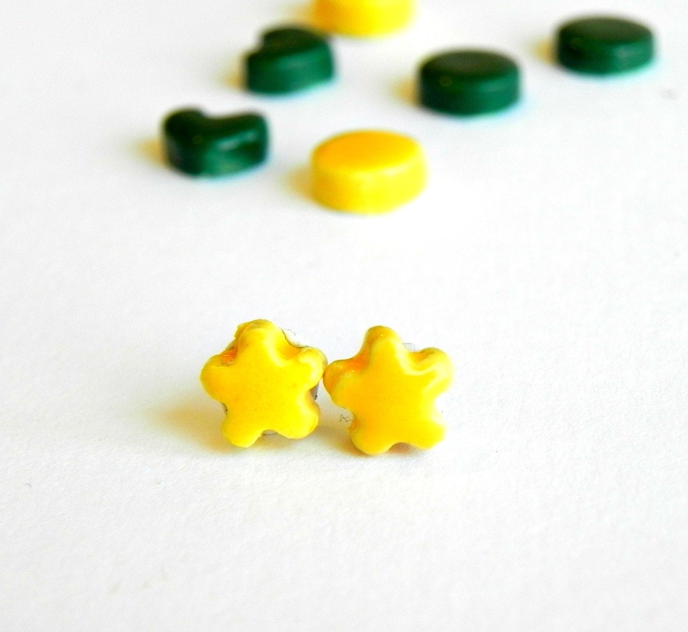 Ear Studs Bright Yellow Hypoallergenic Post Earrings Modern Flower Pottery Tiny Ceramic Earrings