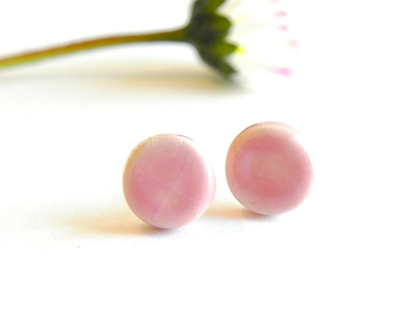 Pink Stud Earrings Pastel Tiny Round Pottery Hypoallergenic Posts Minimalist Everyday Jewelry