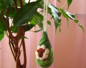 Meadow like drop, mixture green, mini lady sheep, red flowers, eco friendly, hanging decoration, needle felted, 100% merino, wonderful gift
