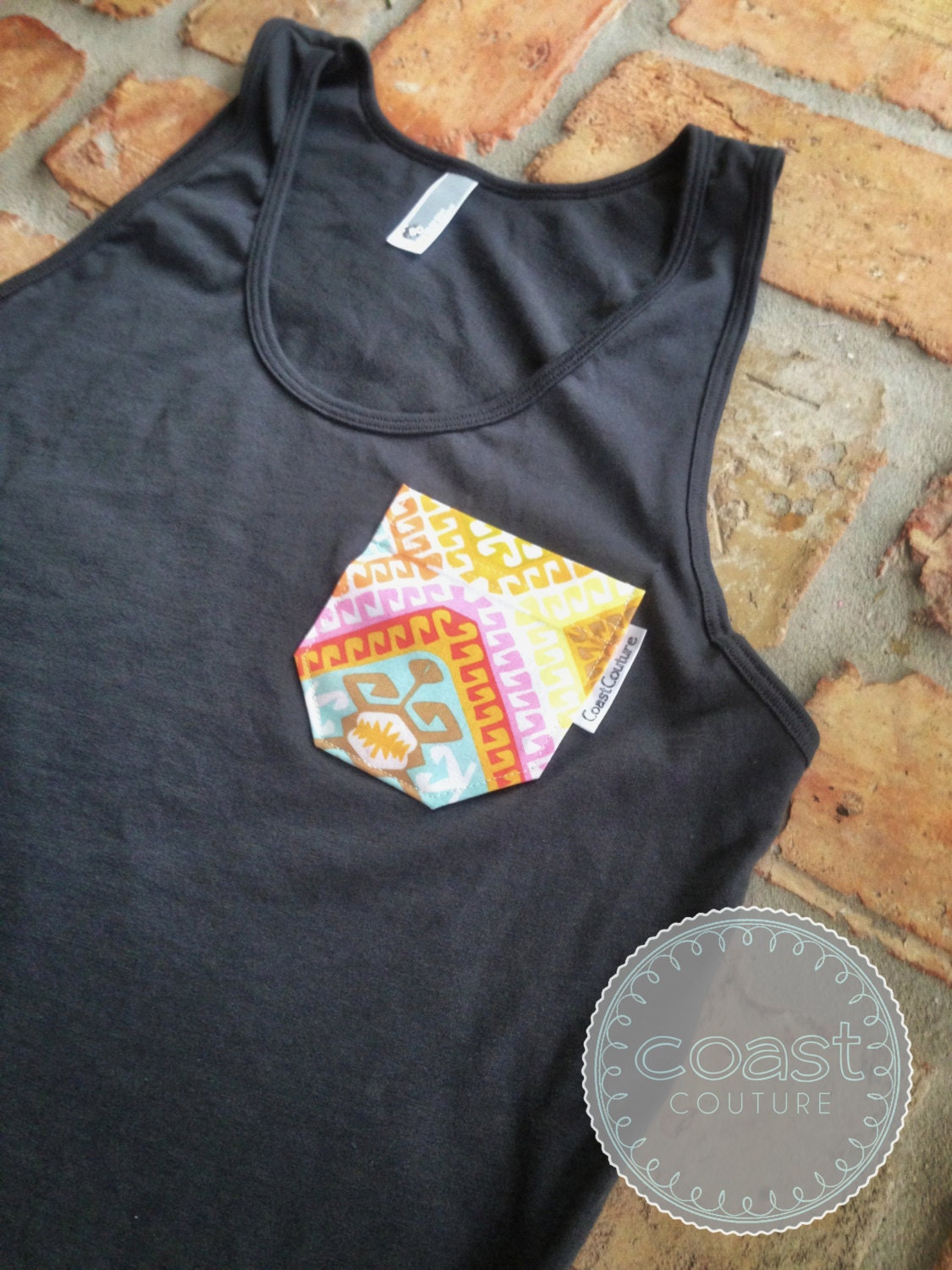 Asphalt Tank with Moroccan Fabric Pocket