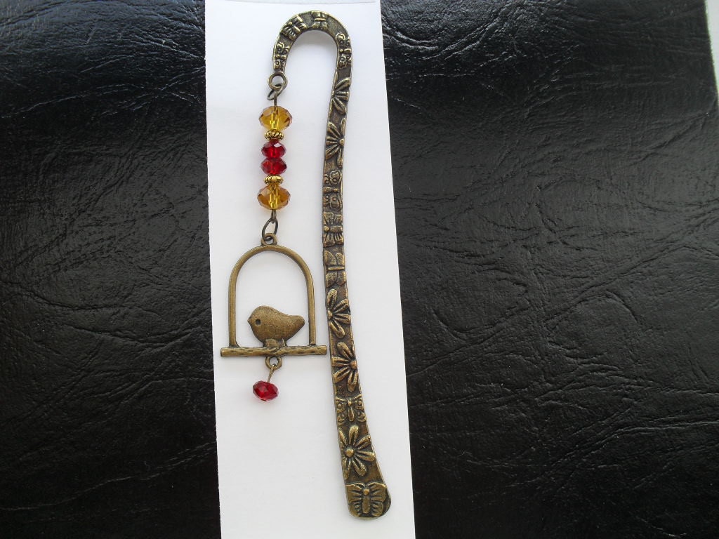 Bird Metal Bookmark, Bird Crystal Bookmark, Bird Beaded Bookmark