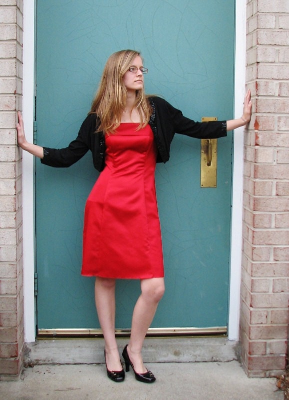 Little Red Dress - size 5-6,  strapless knee length formal to casual wear, refashioned recycled upcycled