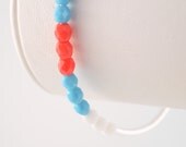 NEW Turquoise and Coral Bangle, Stacking Bracelet, Aqua Blue Czech Glass Beads, Silver Plated Jewelry