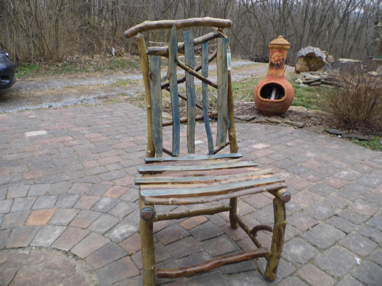 Rustic Cabin Porch Artistic Furniture- Leany Chair made from Sycamore Tree Branches 2713